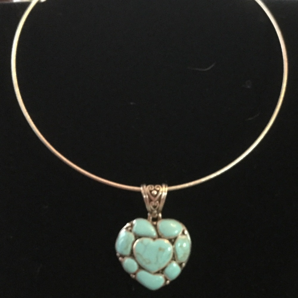 Genuine Sterling Silver Turquoise Heart Choker